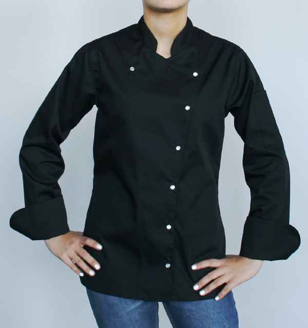 Made in Chicago Traditional chef coat for women. Aline with 2 hip