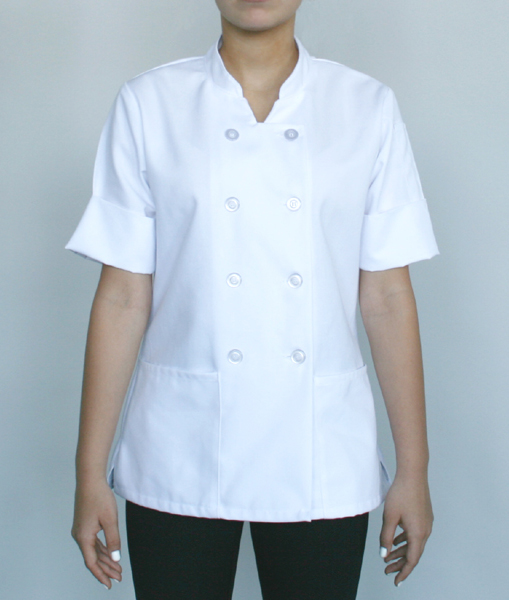 Women's chef shirt, convertible sleeves (White)