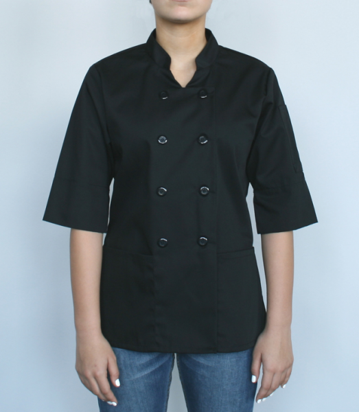 Women's chef shirt, convertible sleeves (Black)